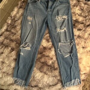 Classic Blue Distressed Straight Leg Jeans